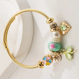 💚 Stylish Stainless Steel Bracelet with Crystal Charms – Green