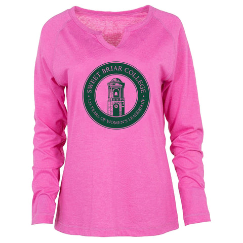 Ouray Essential Long Sleeve Notch Neck Tee-Fiesta Pink Heather