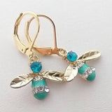 🌸 Tiny Diamond Bee Earrings – Blue Elegance