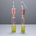 🍇 Vineyard Mix Beaded Triple Tile Earrings – Artful Color, Effortless Style 💜💚