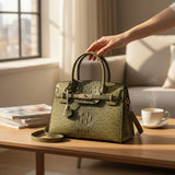 💚 Virginia Ostrich Embossed Satchel – Olive