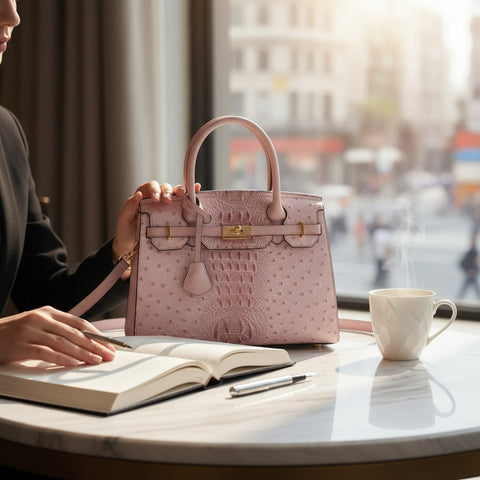 💜 Virginia Ostrich Embossed Satchel – Lilac