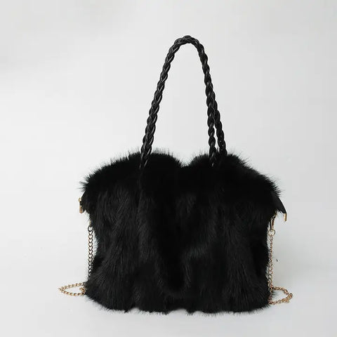 ✨ Winter Faux Fox Fur Tote Black