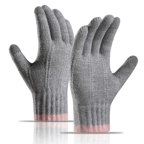 🩶 Women’s Winter Knit Gloves – Touchscreen Full Finger (Grey)