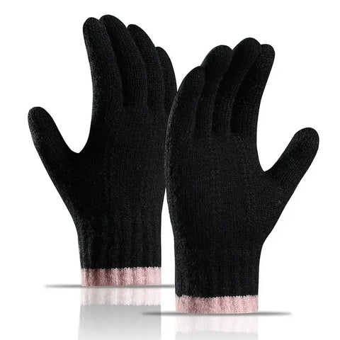 🖤 Women’s Winter Knit Gloves – Touchscreen Full Finger (Black)