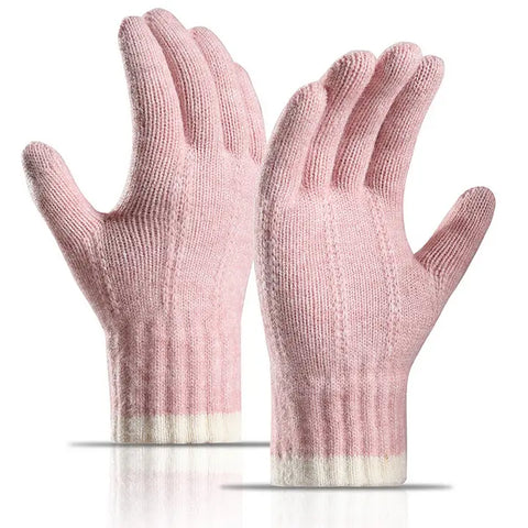 💗 Women’s Winter Knit Gloves – Touchscreen Full Finger (Pink)