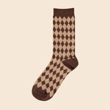 🧦 Diamond Check Mid-Calf Socks – Retro Mocha Edition