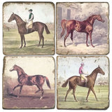 🐴 Horses in Profile – Tumbled Marble Coasters (Set of 4)