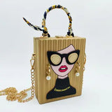 Retro Beauty Pattern Crossbody Bag- Gold