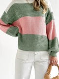 💗🌿 Green Colorblock Drop Shoulder Sweater