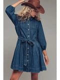 👗 Western Belted Fit-And-Flare Dress – Denim Charm