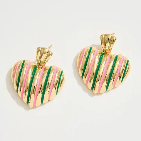 💗 Sweet Briar Striped Heart Earrings 💚