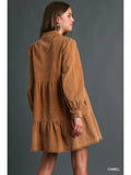 🌿 Mineral Wash Corduroy Dress – Camel