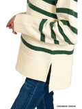 🧵 Striped Mock Neck Sweater-Cream/DK Green