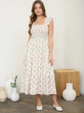 🌸 Floral Tile Smocked Sleeveless Midi Dress 🌸