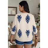 🌸 Plus V Neck Geo Print Puff Sleeve Blouse