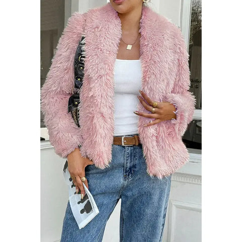 🌸 Elegant Faux Fur Jacket – Soft Pink Luxe