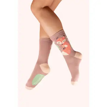 🦊 Women’s Ankle Socks – Scandi Fox (Mocha)