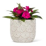 🌼 Sweet Briar Large White Daisy Round Planter – 6"H