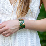 ✨ Brass Patina Cuff Bracelet – Green Leaves & Vines