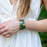 ✨ Brass Patina Cuff Bracelet – Green Leaves & Vines