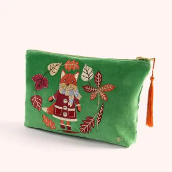 🦊 Velvet Zip Pouch – Cozy Fox