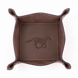 🐎 Mustang Leather Embossed Valet Tray – Dark Brown 8x8 ✨