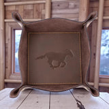 🐎 Mustang Leather Embossed Valet Tray – Dark Brown 8x8 ✨