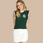 🏈 Game Day Ruffle Sleeve Cable Sweater Top – SB Gate Logo