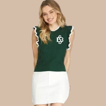 🏈 Game Day Ruffle Sleeve Cable Sweater Top – SB Gate Logo