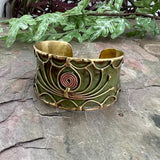 💚🌸 Brass Patina Cuff Bracelet – Green Open Lotus