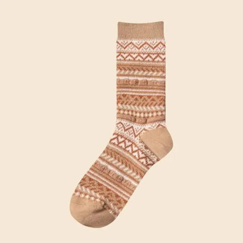 🧦 Vintage Geometric Mid-Calf Socks – Warm Vixen Edition