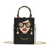 Retro Beauty Pattern Crossbody Bag- Black
