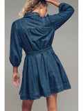 👗 Western Belted Fit-And-Flare Dress – Denim Charm
