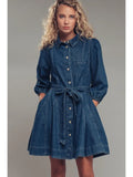 👗 Western Belted Fit-And-Flare Dress – Denim Charm