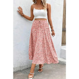 🌸 Plus Size Floral Breeze Drawstring Long Skirt – Pink