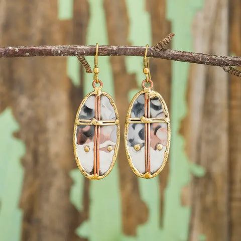 ✨ Mixed Metal Cross Oval Earrings
