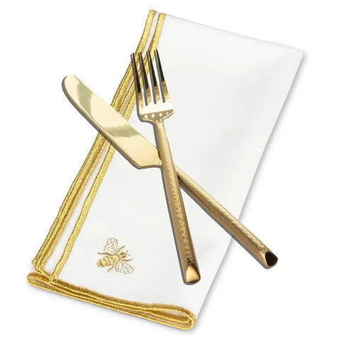 🍽 Sweet Briar Stitched Bee Napkin – Gold – 18" Square