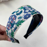 🌿 Bohemian Flower Bow Headband – Green & Blue- Wide