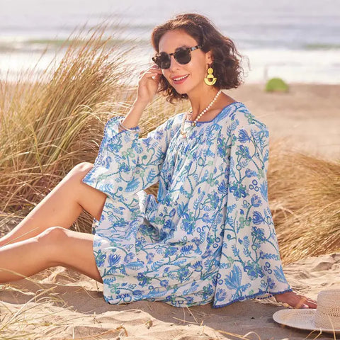 🌊 Gemma Ocean Dress with Bell Sleeve