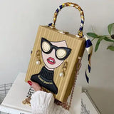 Retro Beauty Pattern Crossbody Bag- Gold