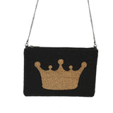 Black & Gold Beaded Crown Clutch 👑