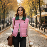 💗🌿 Pink & Green Color Block Puffer Vest