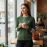 💚 Color Blocked Striped Long Sleeve Round Neck Knit Sweater – Green