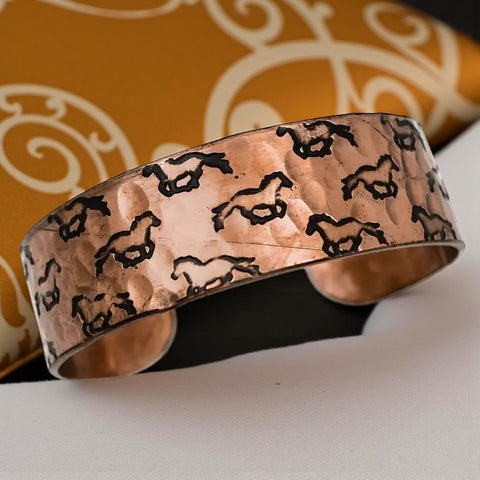 ✨ Horses Copper Engraved Cuff Bracelet