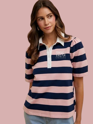 ✨ SBC Rugby Stripe Puff Sleeve Shirt Pink & Navy