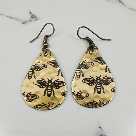 ✨ Bees Brass Engraved Earrings