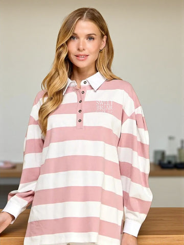 🌸 Motion Oversized Rugby-Style 3/4 Sleeve Shirt-SBC Logo Embroidered