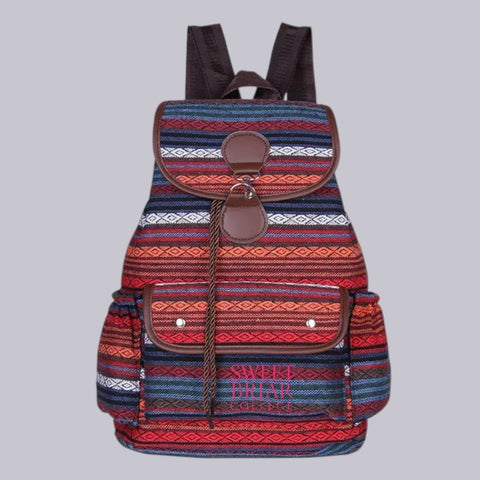 🎒 Boho Vintage Canvas Backpack – SBC Edition-Red