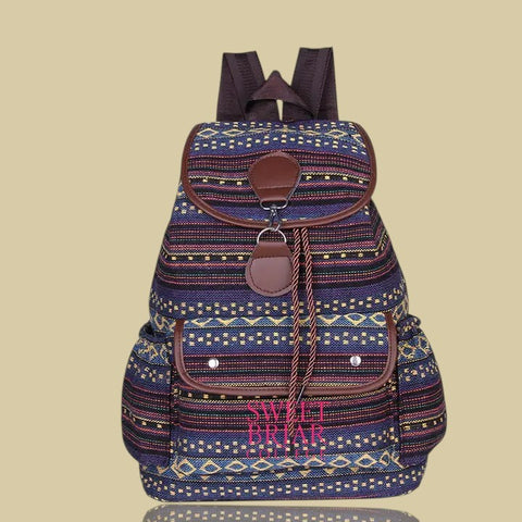🎒 Boho Vintage Canvas Backpack – SBC Edition-Blue